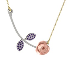 Gül Yaprağı Kolye - Ametist 14 ayar beyaz altın kolye (Pembe mineli, 40 cm altın rolo zincir) #10xb1he