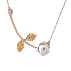 Gül Yaprağı Kolye - Sitrin 8 ayar rose altın kolye (Beyaz mineli, 40 cm gümüş rolo zincir) #11bxmpx