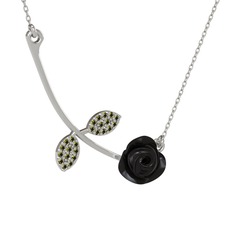 Peridot 14 ayar beyaz altın kolye (Siyah mineli, 40 cm beyaz altın rolo zincir)