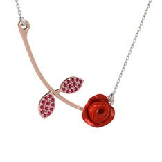 Rodolit garnet 8 ayar rose altın kolye (Kırmızı mineli, 40 cm gümüş rolo zincir)