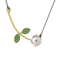 Yeşil kuvars 14 ayar altın kolye (Beyaz mineli, 40 cm gümüş rolo zincir)