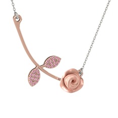 Pembe kuvars 18 ayar rose altın kolye (Pembe mineli, 40 cm beyaz altın rolo zincir)