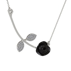 Pırlanta 14 ayar beyaz altın kolye (0.528 karat, siyah mineli, 40 cm beyaz altın rolo zincir)