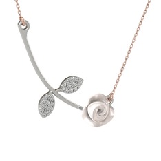 Gül Yaprağı Kolye - Swarovski 14 ayar beyaz altın kolye (Beyaz mineli, 40 cm rose altın rolo zincir) #13o8f2b