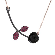 Gül Yaprağı Kolye - Rodolit garnet 925 ayar siyah rodyum kaplama gümüş kolye (Siyah mineli, 40 cm rose altın rolo zincir) #13pqnxf