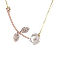 Gül Yaprağı Kolye - Swarovski 8 ayar rose altın kolye (Beyaz mineli, 40 cm altın rolo zincir) #13r60og