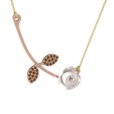 Dumanlı kuvars 925 ayar rose altın kaplama gümüş kolye (Beyaz mineli, 40 cm altın rolo zincir)