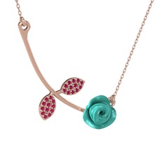 Gül Yaprağı Kolye - Rodolit garnet 18 ayar rose altın kolye (Turkuaz mineli, 40 cm rose altın rolo zincir) #14ockdt