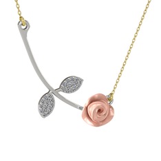 Pırlanta 14 ayar beyaz altın kolye (0.528 karat, pembe mineli, 40 cm altın rolo zincir)