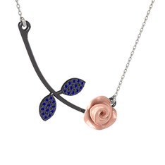 Lab safir 925 ayar siyah rodyum kaplama gümüş kolye (Pembe mineli, 40 cm beyaz altın rolo zincir)