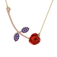 Gül Yaprağı Kolye - Lab safir 925 ayar rose altın kaplama gümüş kolye (Kırmızı mineli, 40 cm altın rolo zincir) #15lcekq