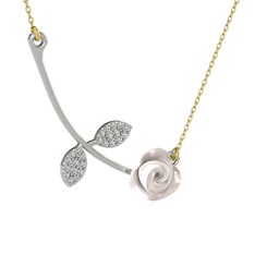 Gül Yaprağı Kolye - Beyaz zirkon 14 ayar beyaz altın kolye (Beyaz mineli, 40 cm altın rolo zincir) #15sbbix