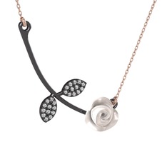 Beyaz zirkon 925 ayar siyah rodyum kaplama gümüş kolye (Beyaz mineli, 40 cm gümüş rolo zincir)