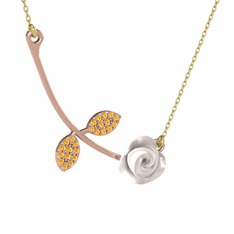 Gül Yaprağı Kolye - Sitrin 14 ayar rose altın kolye (Beyaz mineli, 40 cm altın rolo zincir) #166b0ie