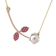 Rodolit garnet 14 ayar rose altın kolye (Beyaz mineli, 40 cm altın rolo zincir)