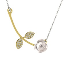 Gül Yaprağı Kolye - Swarovski 925 ayar altın kaplama gümüş kolye (Beyaz mineli, 40 cm beyaz altın rolo zincir) #17cd991