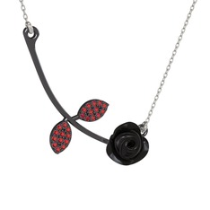 Garnet 925 ayar siyah rodyum kaplama gümüş kolye (Siyah mineli, 40 cm beyaz altın rolo zincir)