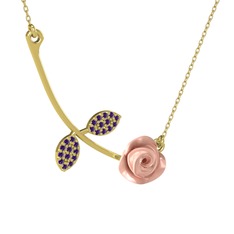 Ametist 8 ayar altın kolye (Pembe mineli, 40 cm altın rolo zincir)