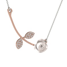 Beyaz zirkon 925 ayar rose altın kaplama gümüş kolye (Beyaz mineli, 40 cm beyaz altın rolo zincir)