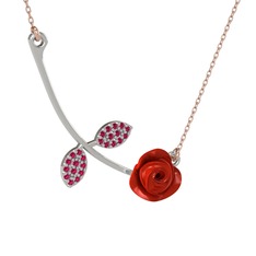 Rodolit garnet 8 ayar beyaz altın kolye (Kırmızı mineli, 40 cm rose altın rolo zincir)