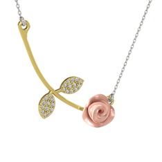 Gül Yaprağı Kolye - Swarovski 18 ayar altın kolye (Pembe mineli, 40 cm gümüş rolo zincir) #19l6cln