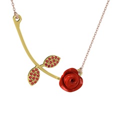 Gül Yaprağı Kolye - Garnet 8 ayar altın kolye (Kırmızı mineli, 40 cm gümüş rolo zincir) #1boczx6