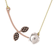 Gül Yaprağı Kolye - Siyah zirkon 14 ayar rose altın kolye (Beyaz mineli, 40 cm altın rolo zincir) #1brocig