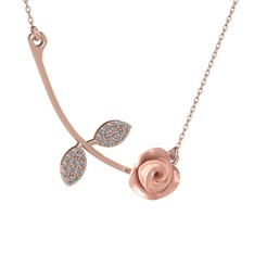 Pırlanta 14 ayar rose altın kolye (0.528 karat, pembe mineli, 40 cm rose altın rolo zincir)