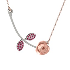 Rodolit garnet 8 ayar beyaz altın kolye (Pembe mineli, 40 cm gümüş rolo zincir)