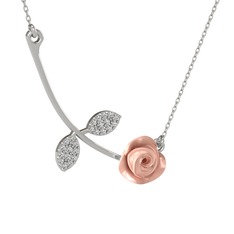 Gül Yaprağı Kolye - Swarovski 18 ayar beyaz altın kolye (Pembe mineli, 40 cm beyaz altın rolo zincir) #1d5apyl