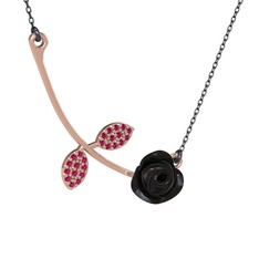 Gül Yaprağı Kolye - Rodolit garnet 14 ayar rose altın kolye (Siyah mineli, 40 cm gümüş rolo zincir) #1dd2h04