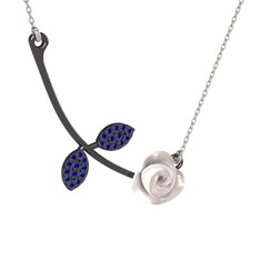 Gül Yaprağı Kolye - Lab safir 925 ayar siyah rodyum kaplama gümüş kolye (Beyaz mineli, 40 cm beyaz altın rolo zincir) #1dnohp0