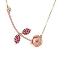 Gül Yaprağı Kolye - Rodolit garnet 14 ayar rose altın kolye (Pembe mineli, 40 cm altın rolo zincir) #1el2rj8