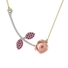 Gül Yaprağı Kolye - Rodolit garnet 8 ayar beyaz altın kolye (Pembe mineli, 40 cm gümüş rolo zincir) #1f2mok5
