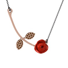 Gül Yaprağı Kolye - Dumanlı kuvars 8 ayar rose altın kolye (Kırmızı mineli, 40 cm gümüş rolo zincir) #1fwau2