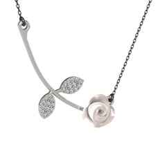 Gül Yaprağı Kolye - Swarovski 925 ayar gümüş kolye (Beyaz mineli, 40 cm gümüş rolo zincir) #1gdrbft