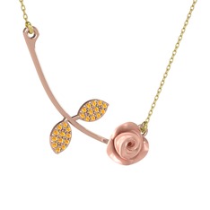 Gül Yaprağı Kolye - Sitrin 18 ayar rose altın kolye (Pembe mineli, 40 cm altın rolo zincir) #1gnp0gs
