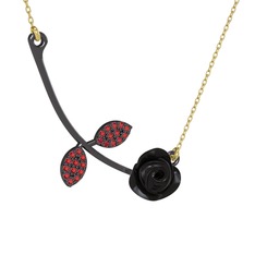 Garnet 925 ayar siyah rodyum kaplama gümüş kolye (Siyah mineli, 40 cm altın rolo zincir)