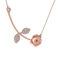 Gül Yaprağı Kolye - Beyaz zirkon 18 ayar rose altın kolye (Pembe mineli, 40 cm rose altın rolo zincir) #1imm815