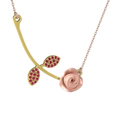 Gül Yaprağı Kolye - Rodolit garnet 18 ayar altın kolye (Pembe mineli, 40 cm rose altın rolo zincir) #1iz6yfc