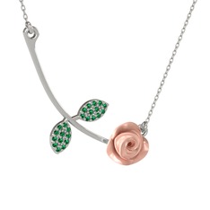 Gül Yaprağı Kolye - Yeşil kuvars 18 ayar beyaz altın kolye (Pembe mineli, 40 cm beyaz altın rolo zincir) #1l7044p