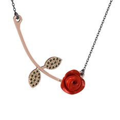 Gül Yaprağı Kolye - Peridot 14 ayar rose altın kolye (Kırmızı mineli, 40 cm gümüş rolo zincir) #1mjh7hc