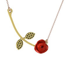 Gül Yaprağı Kolye - Peridot 925 ayar altın kaplama gümüş kolye (Kırmızı mineli, 40 cm rose altın rolo zincir) #1mps53b