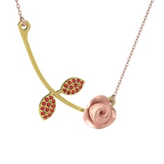 Gül Yaprağı Kolye - Garnet 18 ayar altın kolye (Pembe mineli, 40 cm rose altın rolo zincir) #1odxo5b