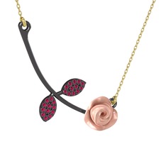 Rodolit garnet 925 ayar siyah rodyum kaplama gümüş kolye (Pembe mineli, 40 cm altın rolo zincir)