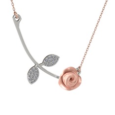Pırlanta 18 ayar beyaz altın kolye (0.528 karat, pembe mineli, 40 cm rose altın rolo zincir)