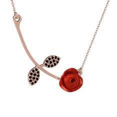 Gül Yaprağı Kolye - Siyah zirkon 8 ayar rose altın kolye (Kırmızı mineli, 40 cm rose altın rolo zincir) #1pj35ro