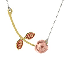 Gül Yaprağı Kolye - Garnet 925 ayar altın kaplama gümüş kolye (Pembe mineli, 40 cm beyaz altın rolo zincir) #1qo737h
