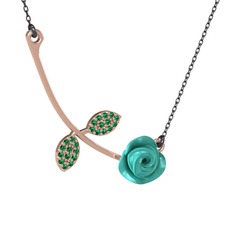 Gül Yaprağı Kolye - Yeşil kuvars 925 ayar rose altın kaplama gümüş kolye (Turkuaz mineli, 40 cm gümüş rolo zincir) #1r0rpge