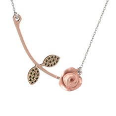 Gül Yaprağı Kolye - Peridot 18 ayar rose altın kolye (Pembe mineli, 40 cm gümüş rolo zincir) #1rtu1qv